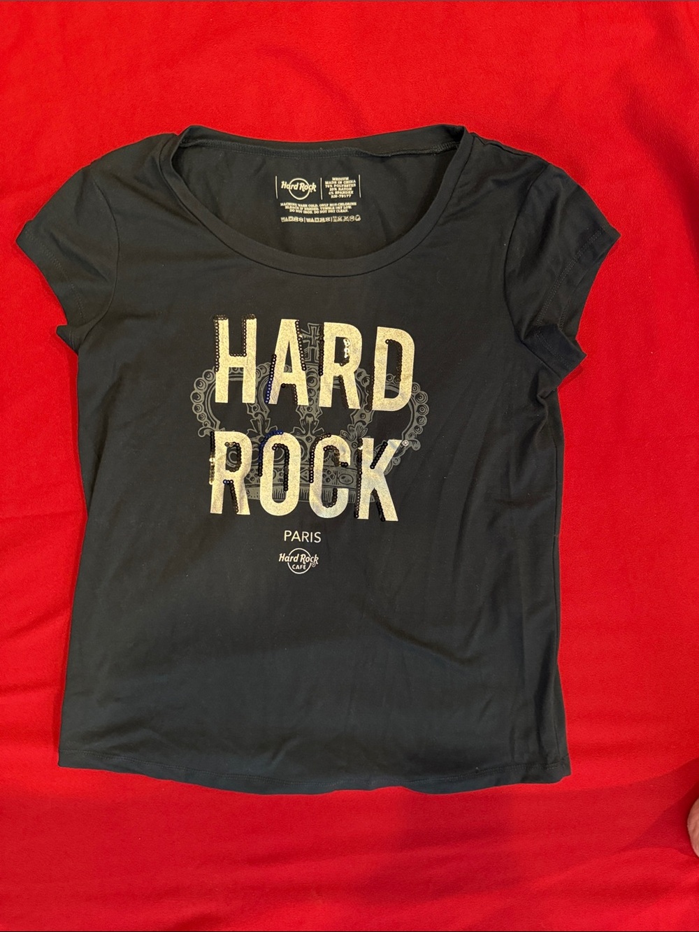 Hard Rock Cafe woman’s Black Tee with Silver logo genuine T shirt